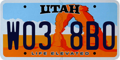 UT license plate W038BO