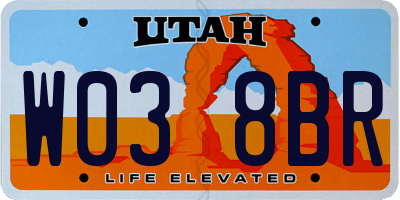 UT license plate W038BR