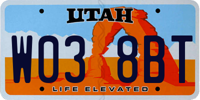 UT license plate W038BT