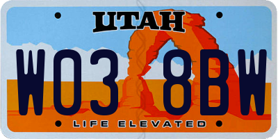 UT license plate W038BW