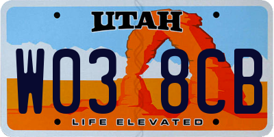 UT license plate W038CB