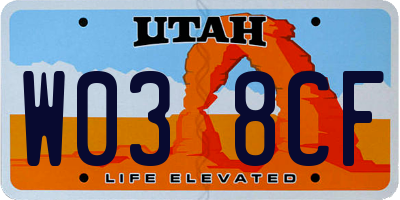 UT license plate W038CF
