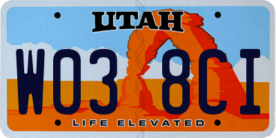UT license plate W038CI
