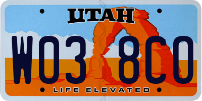 UT license plate W038CO