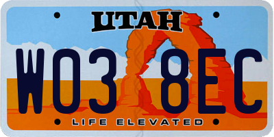 UT license plate W038EC