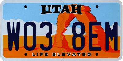 UT license plate W038EM