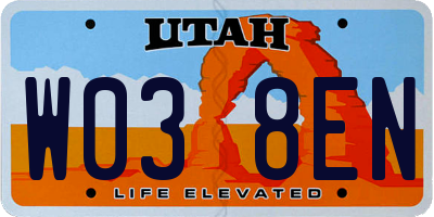 UT license plate W038EN