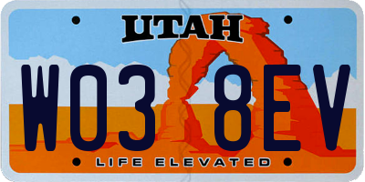 UT license plate W038EV