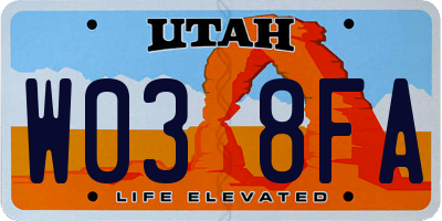 UT license plate W038FA