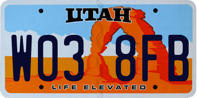 UT license plate W038FB
