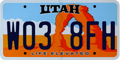 UT license plate W038FH