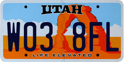 UT license plate W038FL
