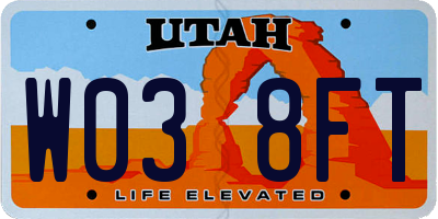 UT license plate W038FT