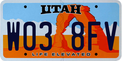 UT license plate W038FV