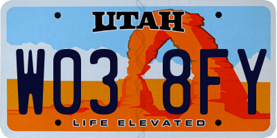 UT license plate W038FY