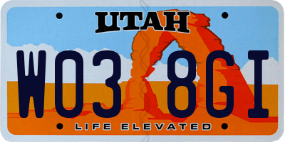 UT license plate W038GI