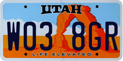 UT license plate W038GR