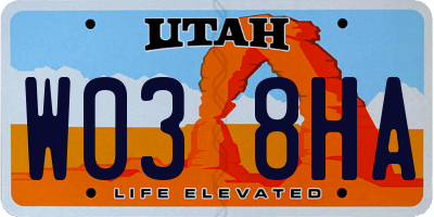UT license plate W038HA
