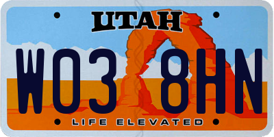 UT license plate W038HN