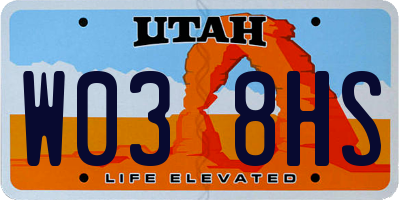 UT license plate W038HS