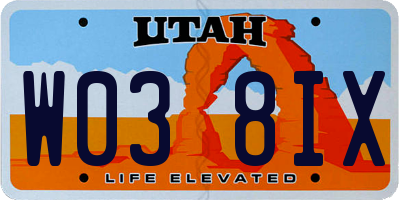 UT license plate W038IX