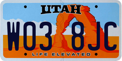 UT license plate W038JC