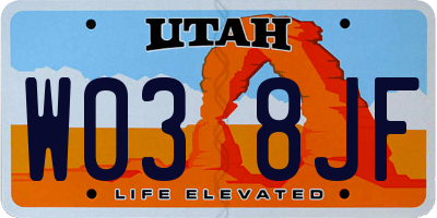 UT license plate W038JF