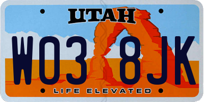 UT license plate W038JK