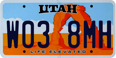 UT license plate W038MH