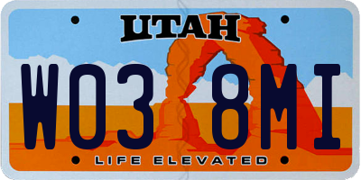 UT license plate W038MI