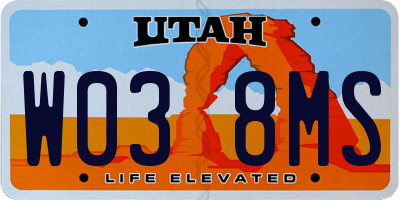 UT license plate W038MS
