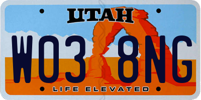 UT license plate W038NG