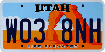 UT license plate W038NH