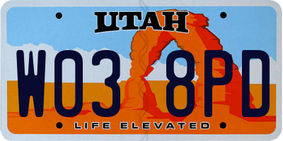 UT license plate W038PD