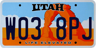 UT license plate W038PJ