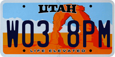 UT license plate W038PM