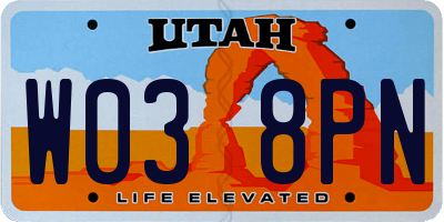 UT license plate W038PN