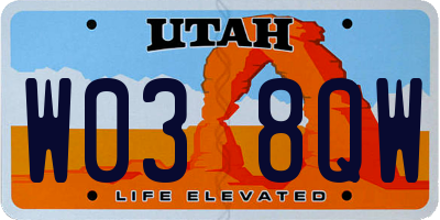 UT license plate W038QW