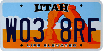 UT license plate W038RF