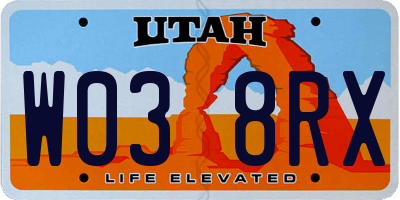 UT license plate W038RX