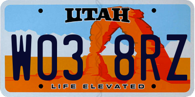 UT license plate W038RZ