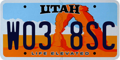 UT license plate W038SC