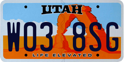 UT license plate W038SG