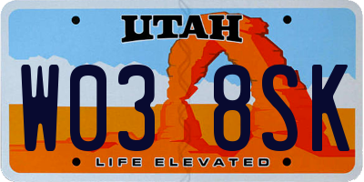 UT license plate W038SK