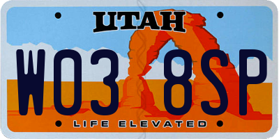 UT license plate W038SP
