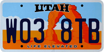 UT license plate W038TB