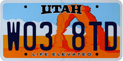 UT license plate W038TD