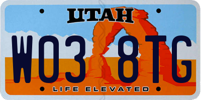 UT license plate W038TG