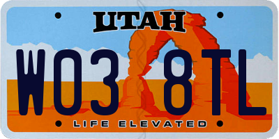 UT license plate W038TL