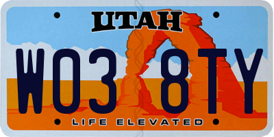 UT license plate W038TY